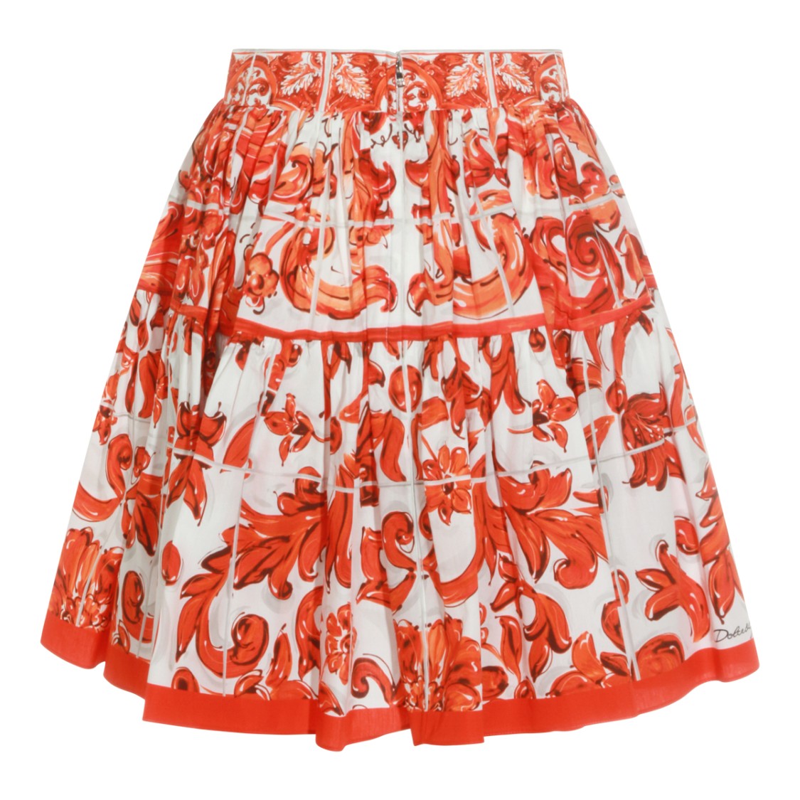Dolce & Gabbana Orange Cotton Maiolica Pattern Mini Skirt