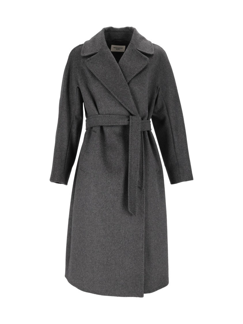 Max Mara Grey Resina Belted Wrap Coat