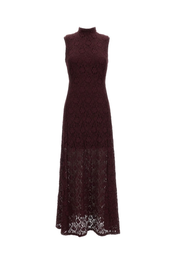 Rotate Bordeaux Flared Floral Lace Maxi Dress