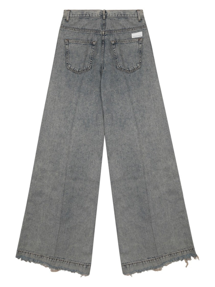 Nine In The Morning High-Waisted Wide-Leg Jeans With Raw Hem Finish