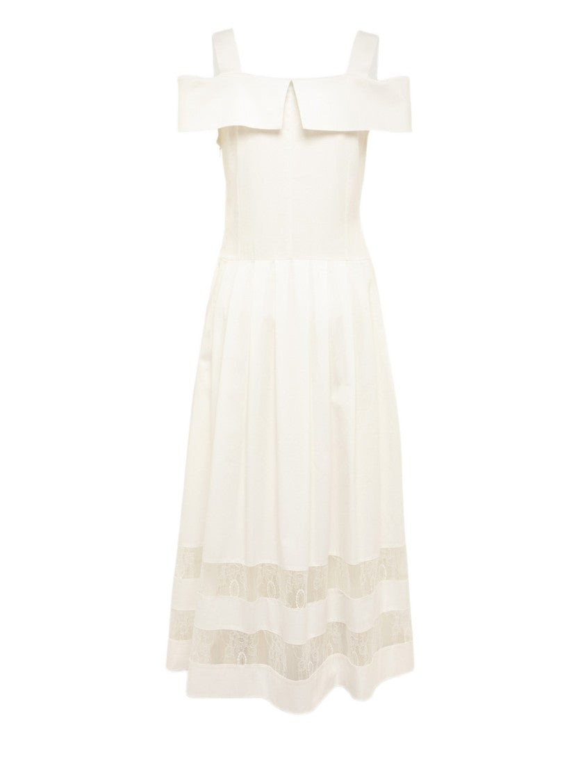 Blugirl Floral Lace Insert Midi Dress With Bardot Neckline