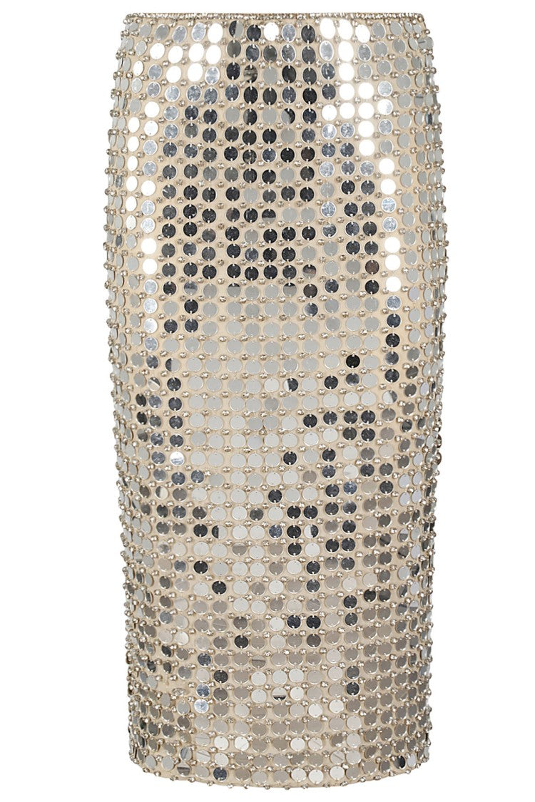 Retrofête Midi Skirt With Mirror Sequin Detailing And Adjustable Slit