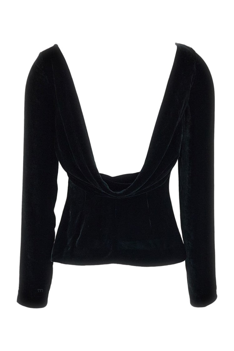 Meta Campania Black Lila Draped Back Cotton-Silk Velvet Top