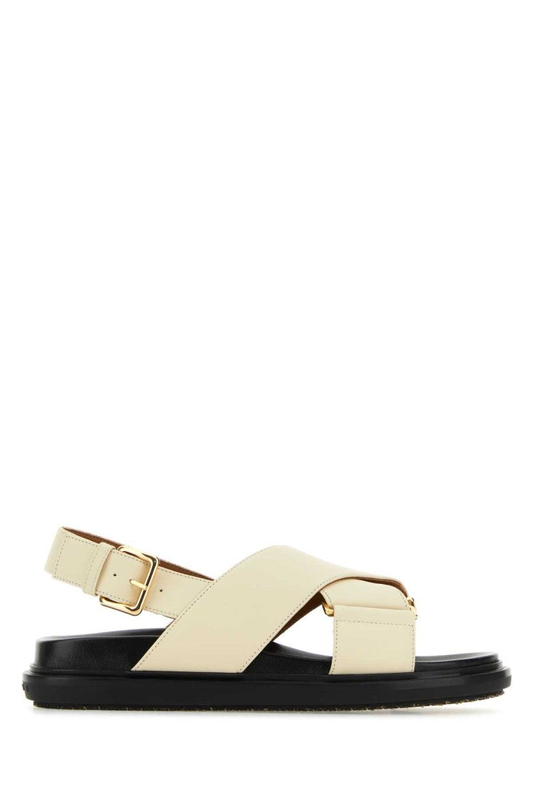 Marni Ivory Leather Fussbett Sandals