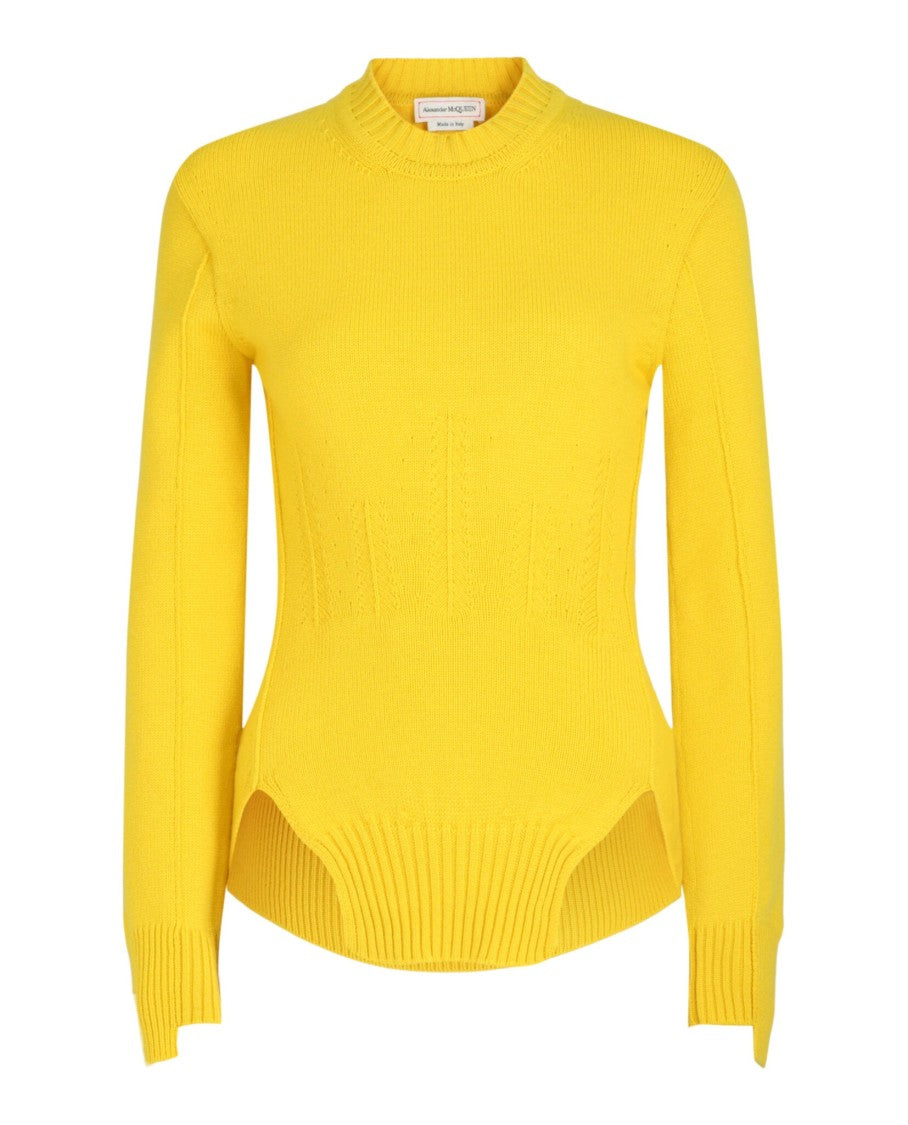 Alexander Mcqueen Mock-Neck Cashmere Sweater With Corset Waist Design