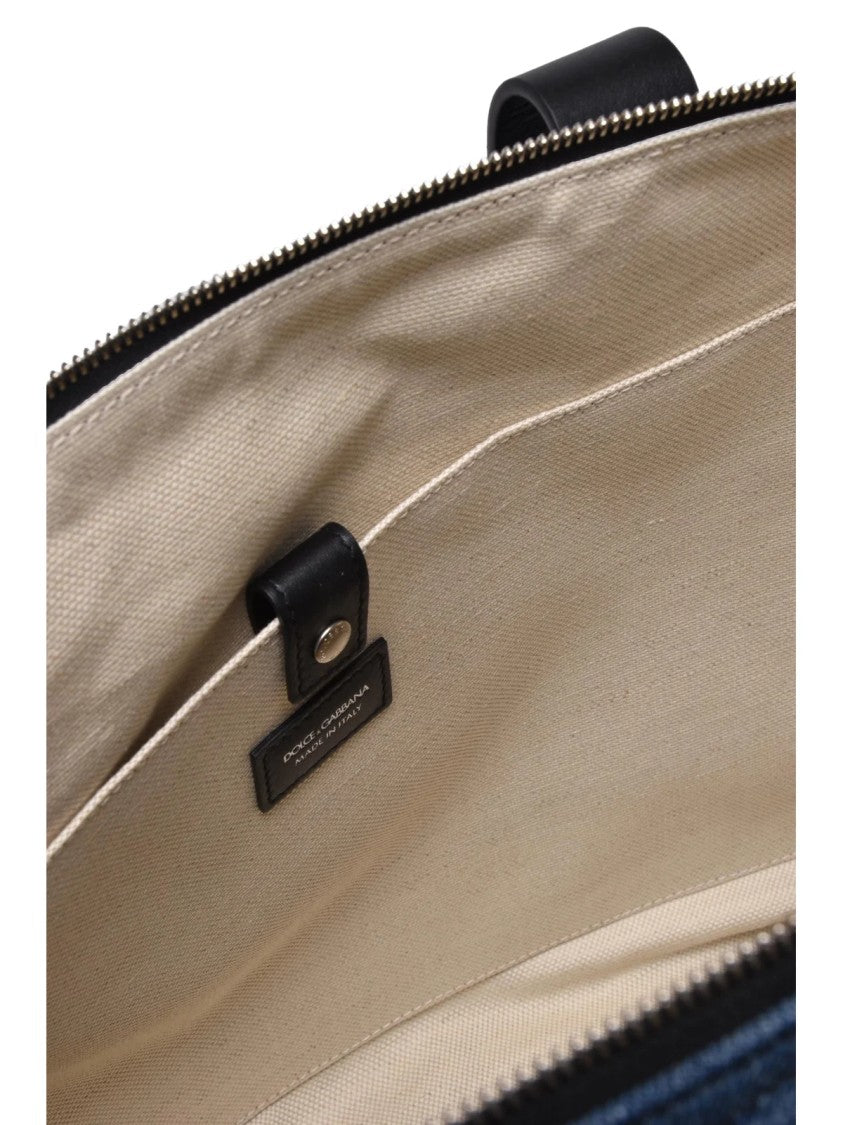 Dolce & Gabbana Denim Shopper Bag With Patchwork Design And Leather Accents