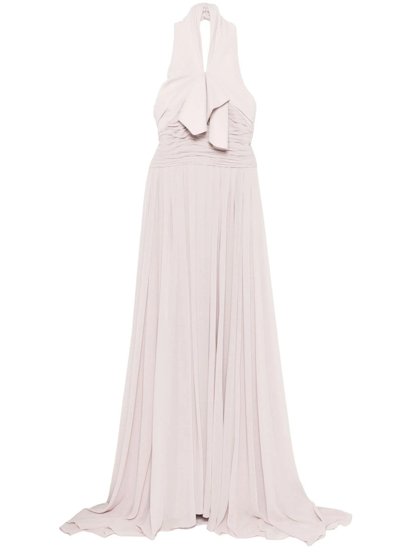 Saiid Kobeisy Heavenly Pink Crepe Long Dress With Crossed Neckline