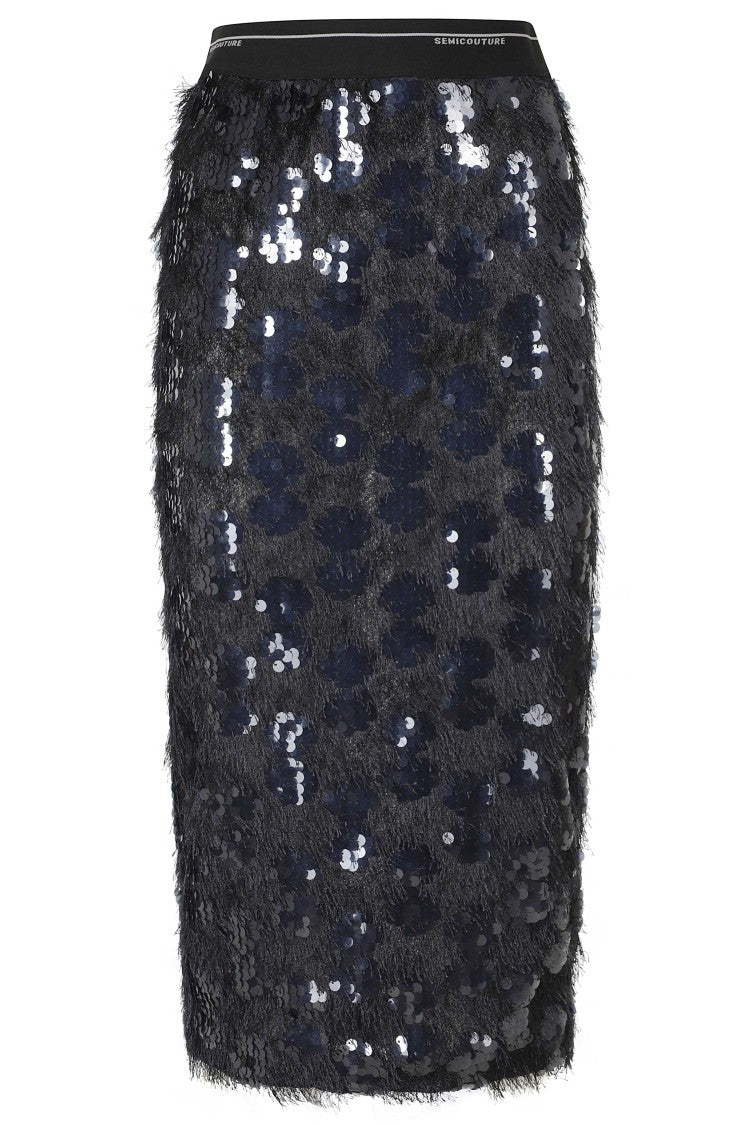 Semi Couture Midnight Blue Bindy Sequined Polyester Midi Skirt