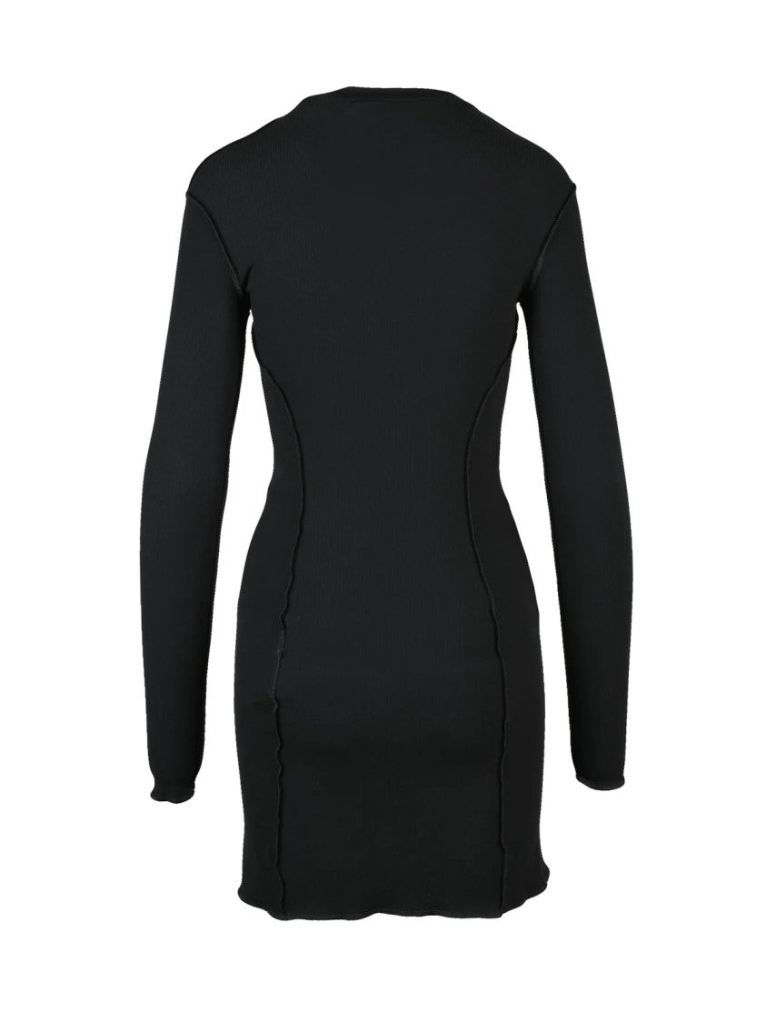 Palm Angels Form-Fitting Black Mini Dress With Long Sleeves And Seam Detailing