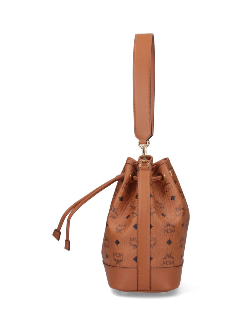 Mcm Medium Bucket Bag With Signature Logo Print