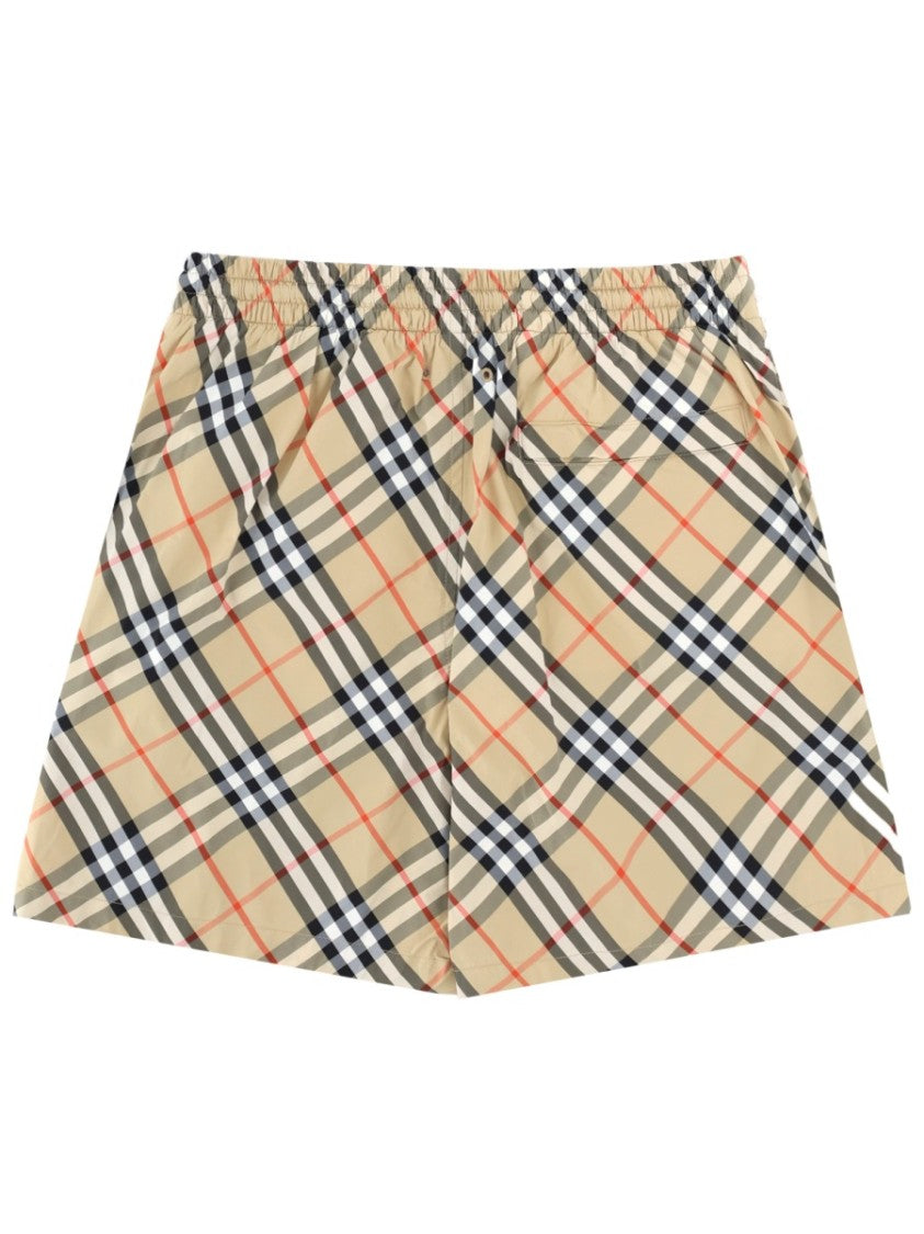 Burberry Beige Check Pattern Drawstring Swim Shorts