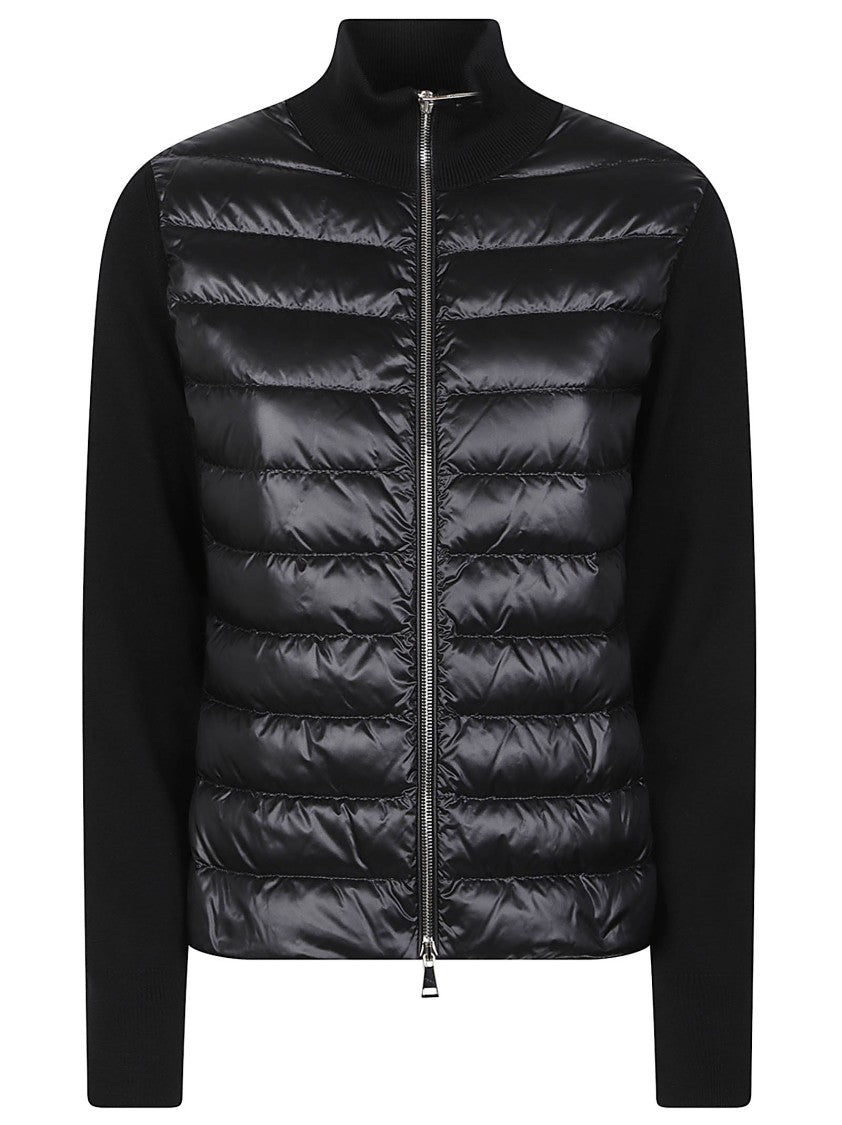 Moncler Tricot Quilted Padded Front Ribbed Collar Cardigan