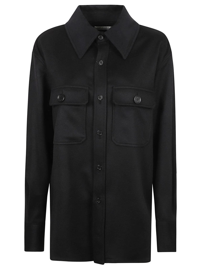 Saint Laurent Button-Up Black Cashmere Shirt With Chest Pockets