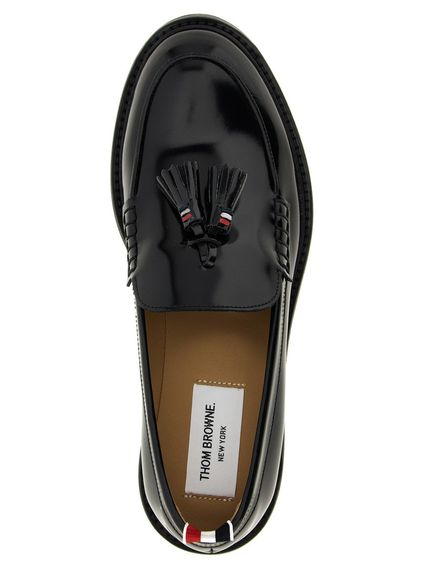 Thom Browne Polished Calf Leather Tassel Loafers With Grosgrain Detail