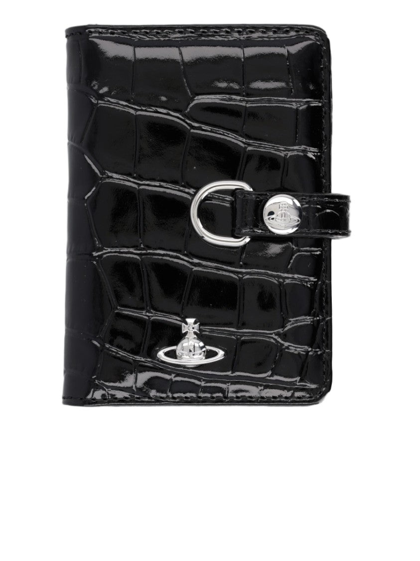 Vivienne Westwood Black Crocodile-Embossed Calfskin Leather Wallet
