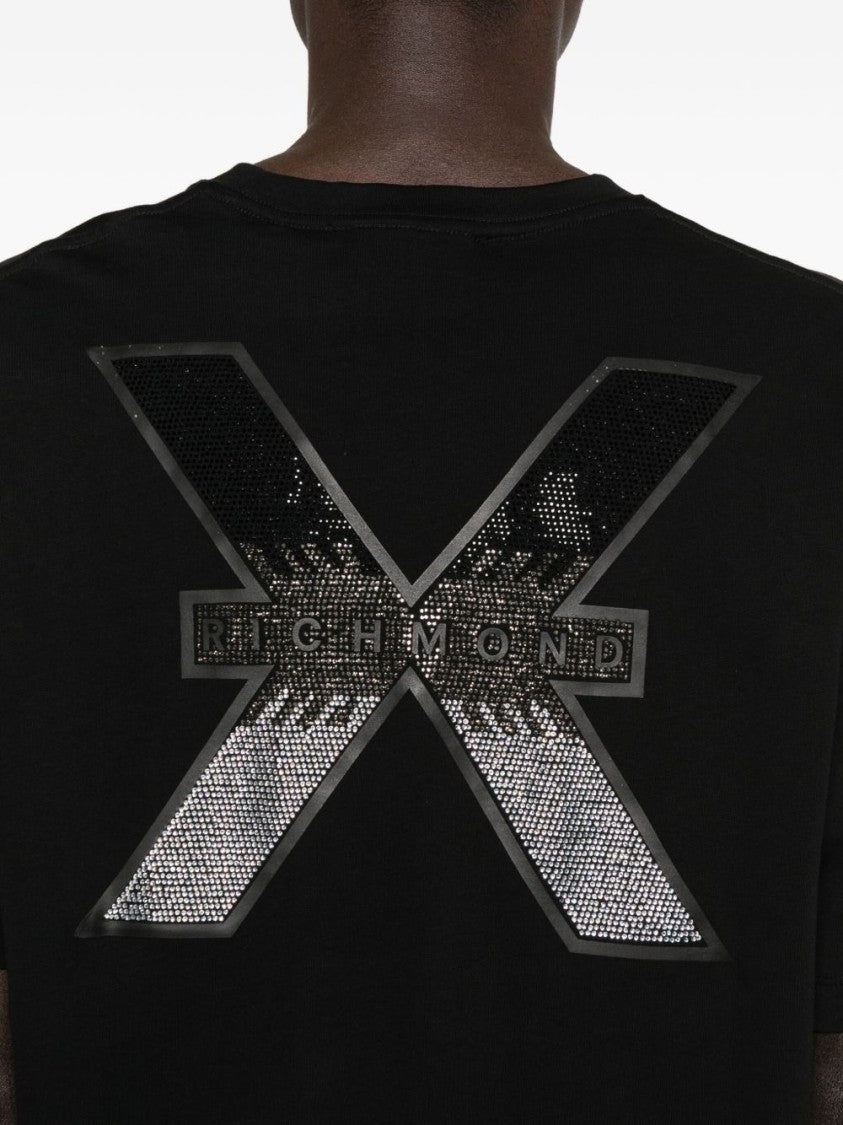 John Richmond Textured Graphic Black T-Shirt With Crew Neck