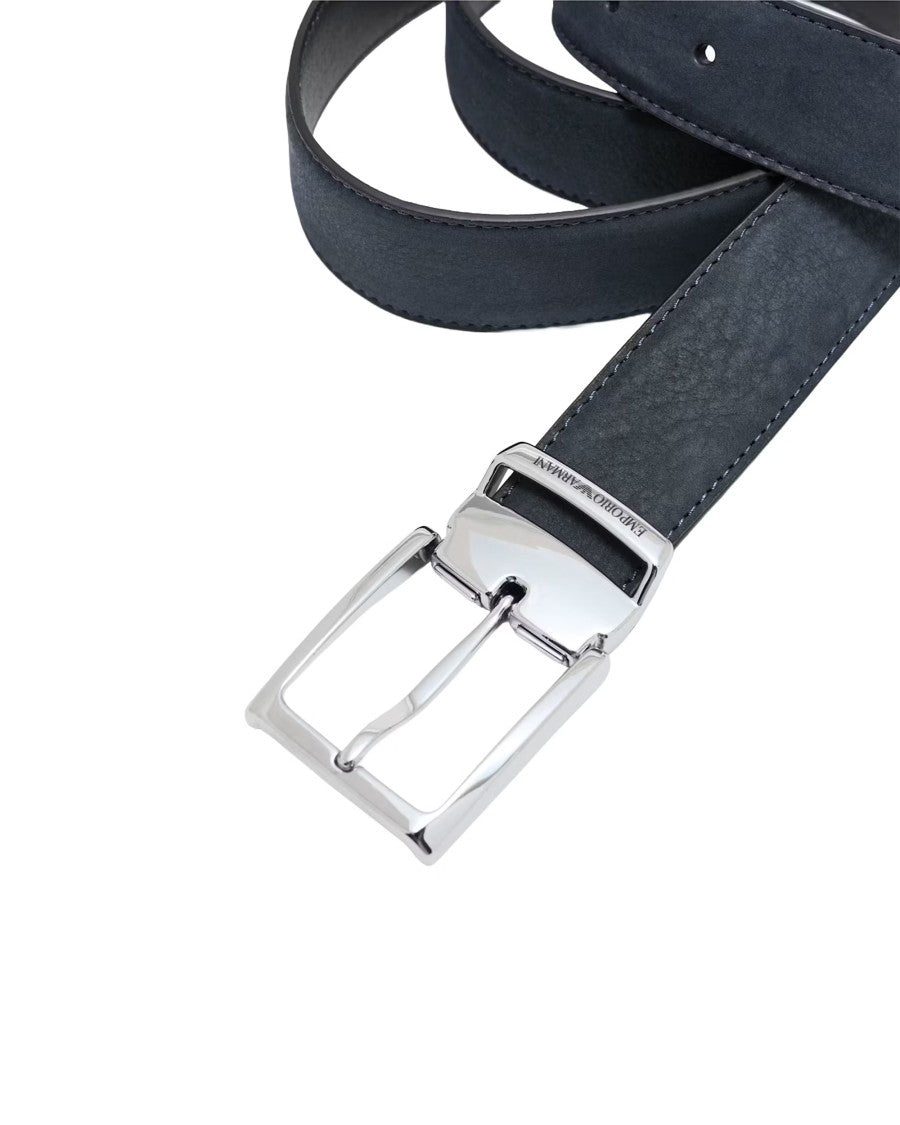 Emporio Armani Iconic Blue Nubuck Leather Belt