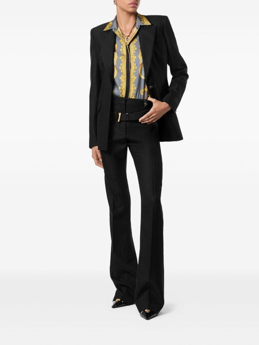 Versace Tailored Black Jacket With Subtle Pinstripe Pattern