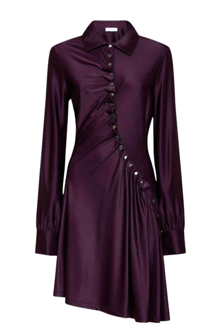 Rabanne Magenta Asymmetrical Buttoned Draped Viscose Mini Dress