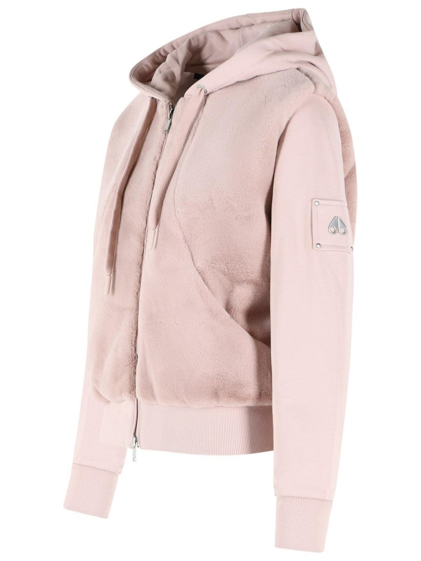 Moose Knuckles Plush Pink Cotton Sweatshirt With Drawstring Hood And Bunny Application