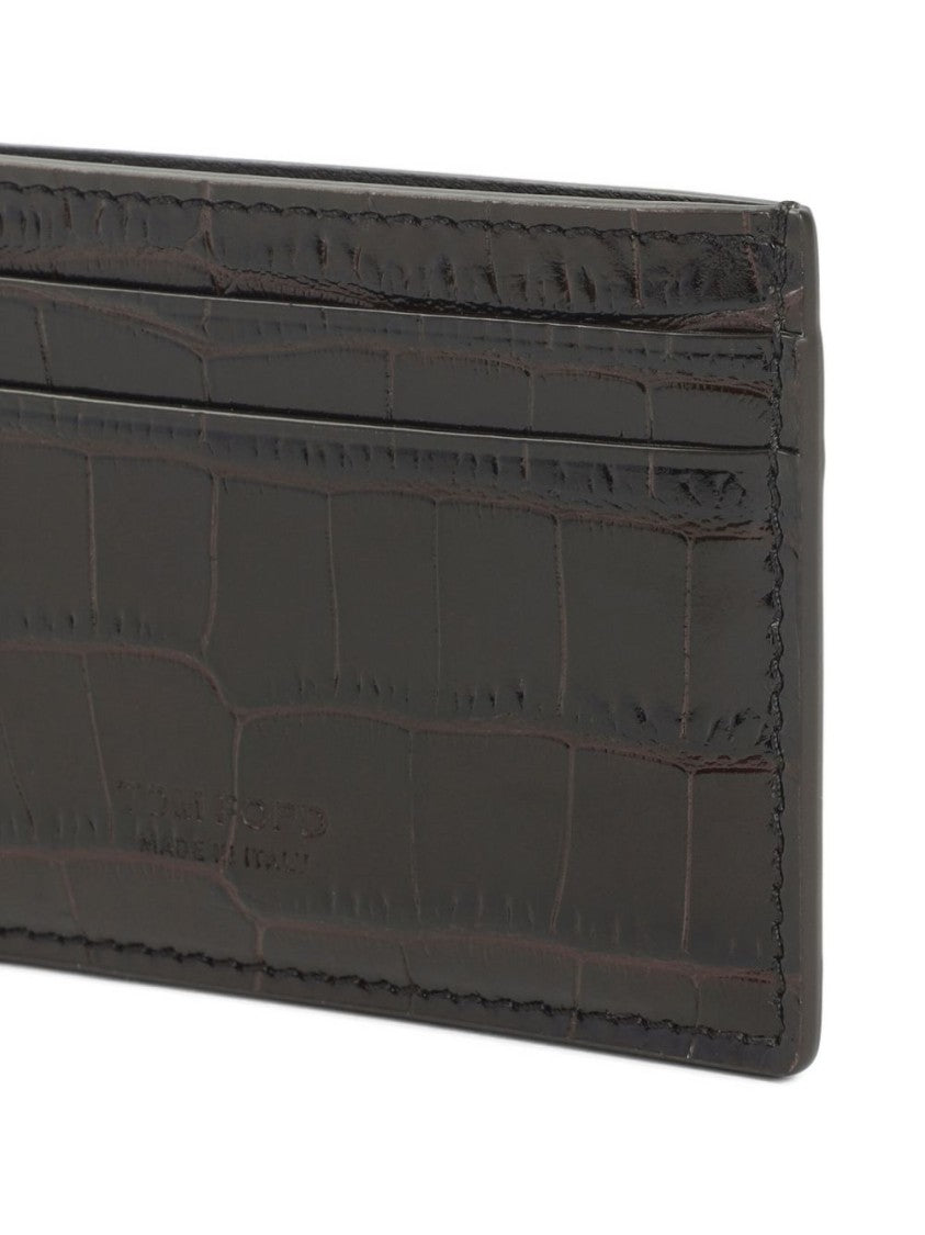 Tom Ford Crocodile-Print Leather Card Holder With Glossy Finish