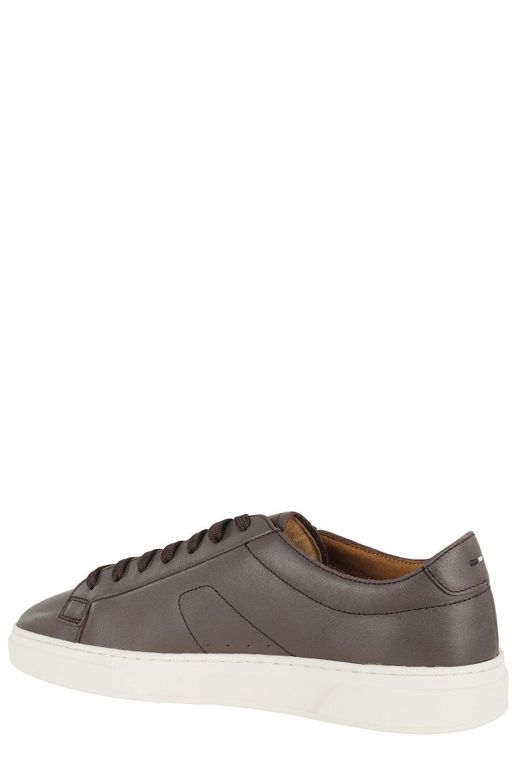 Boss Dark Brown Kieran Tenn Laced Calfskin Leather Sneakers