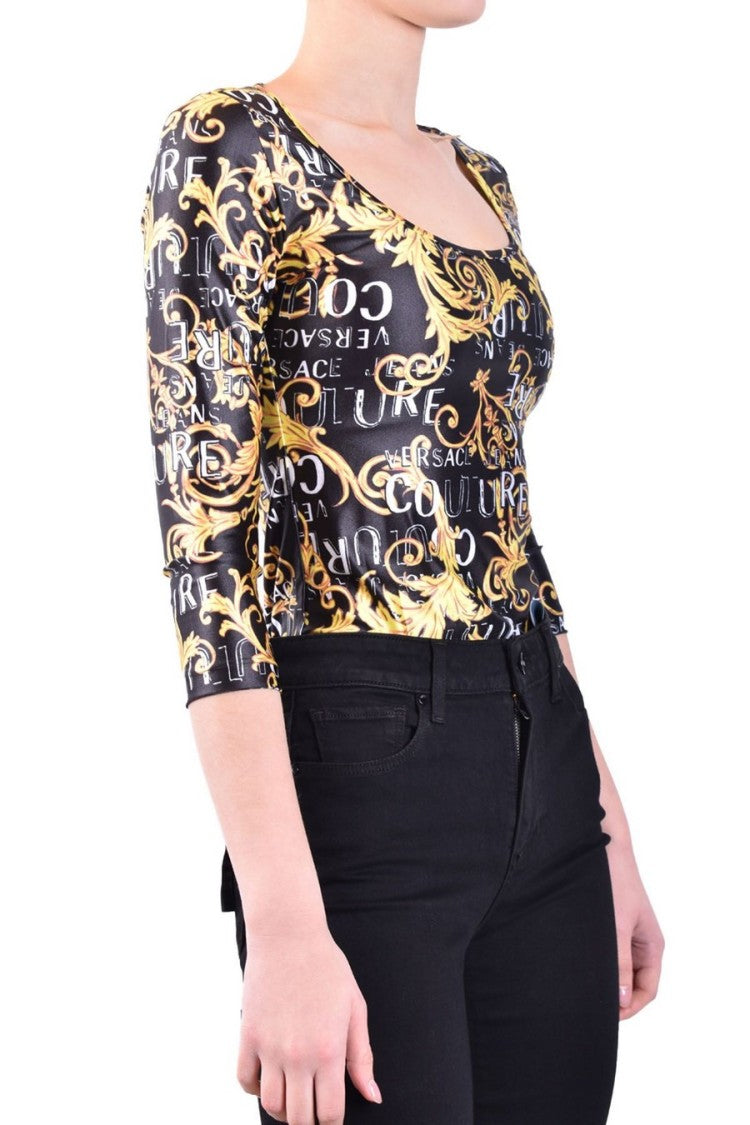 Versace Jeans Couture Baroque-Inspired Fitted Bodysuit With Golden Detailing