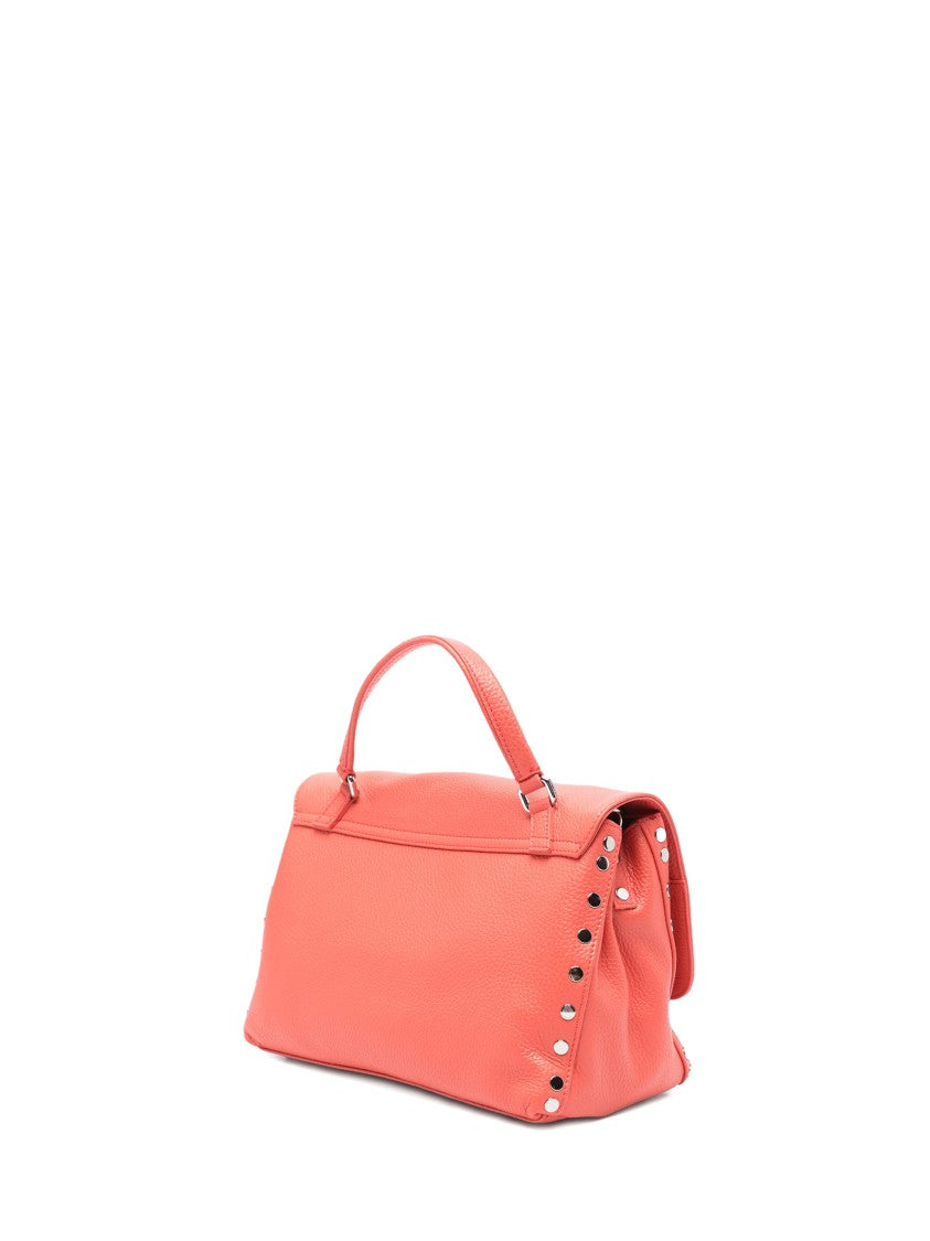 Zanellato Bright Orange Grained Texture Studs Shoulder Bag