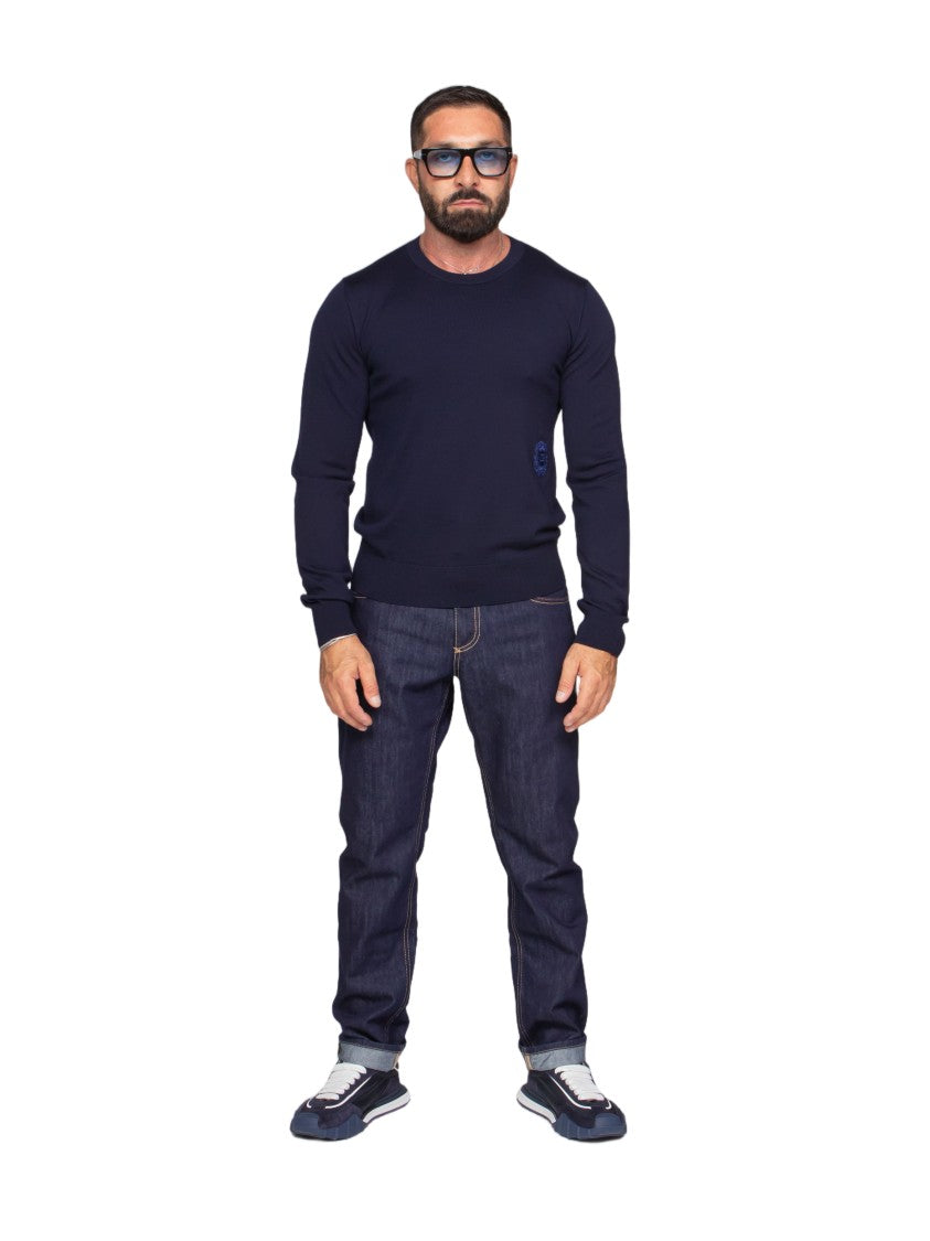 Dolce & Gabbana Fitted Long-Sleeve Crew Neck Sweater With Subtle Embroidery