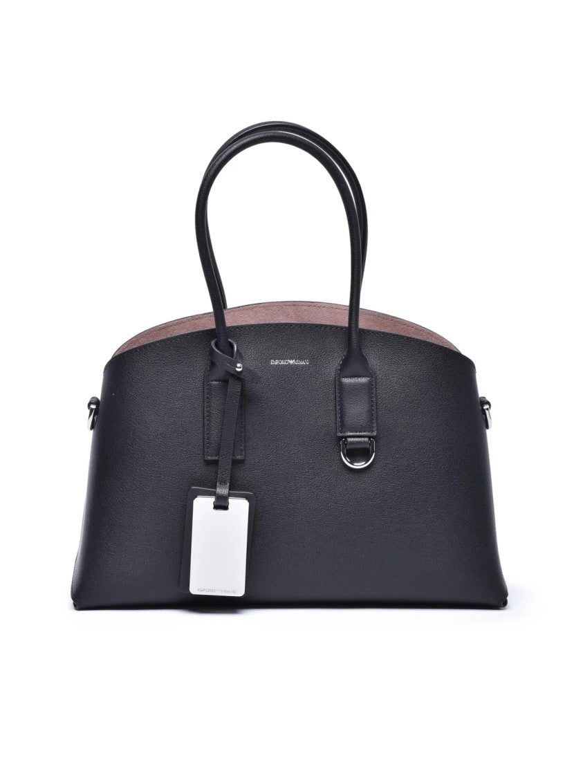 Emporio Armani Structured Black Shoulder Bag With Dual Top Handles And Adjustable Strap