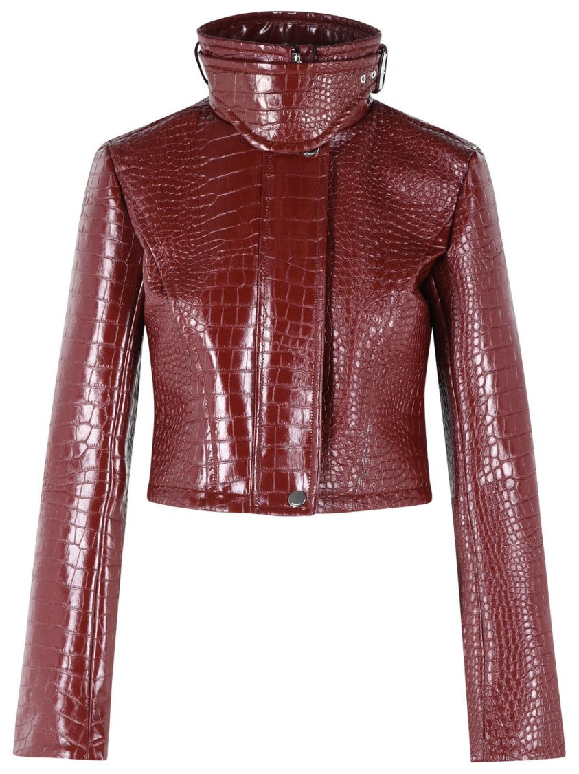 Sportmax 'Sultan' Crop Jacket In Dark Red Alligator Print Patent Leather
