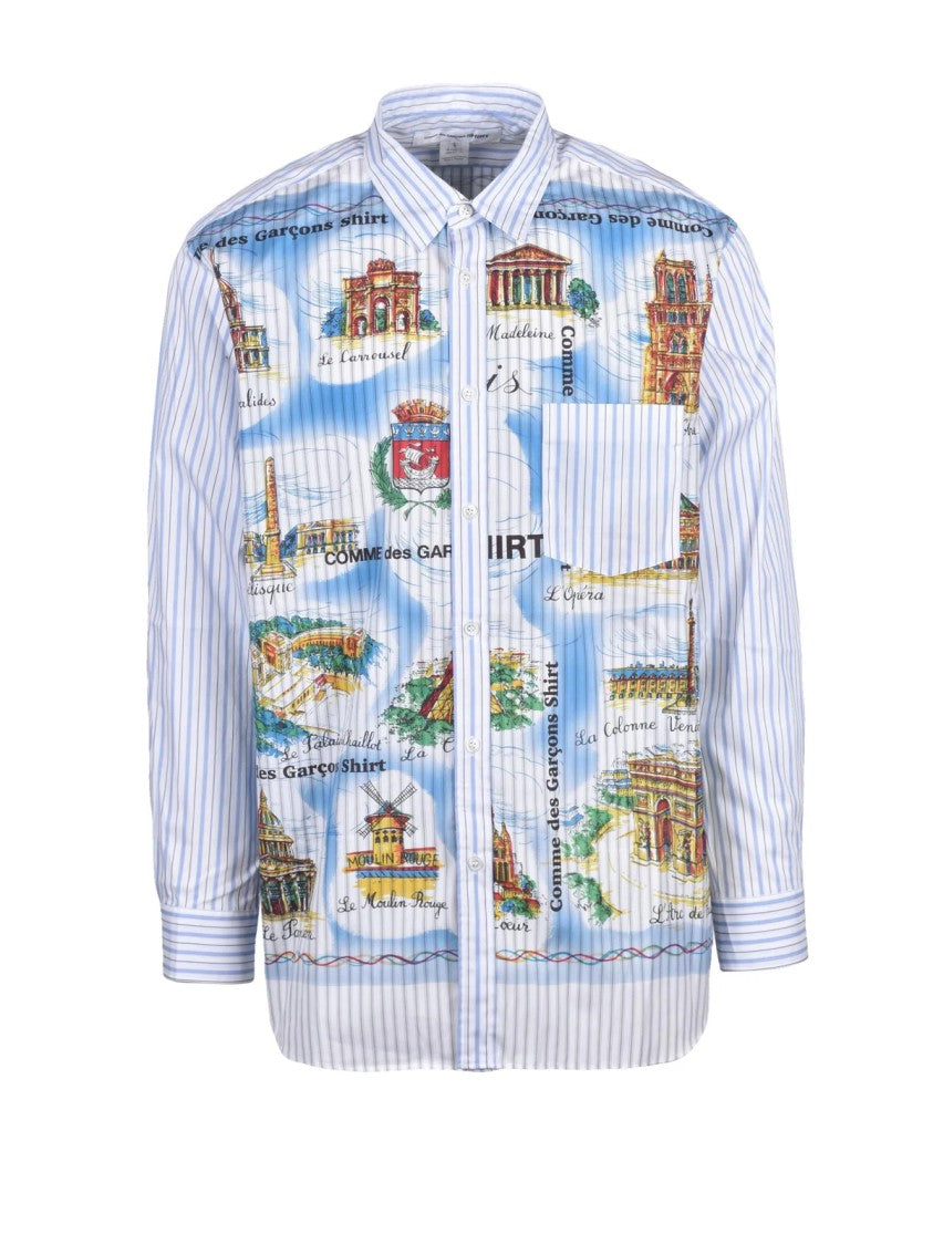 Comme Des Garçons Sky Blue Cotton Striped Shirt
