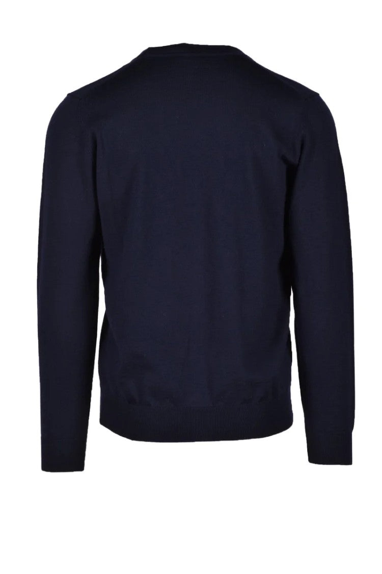 Fama Blue V-Neck Merino Wool Cardigan