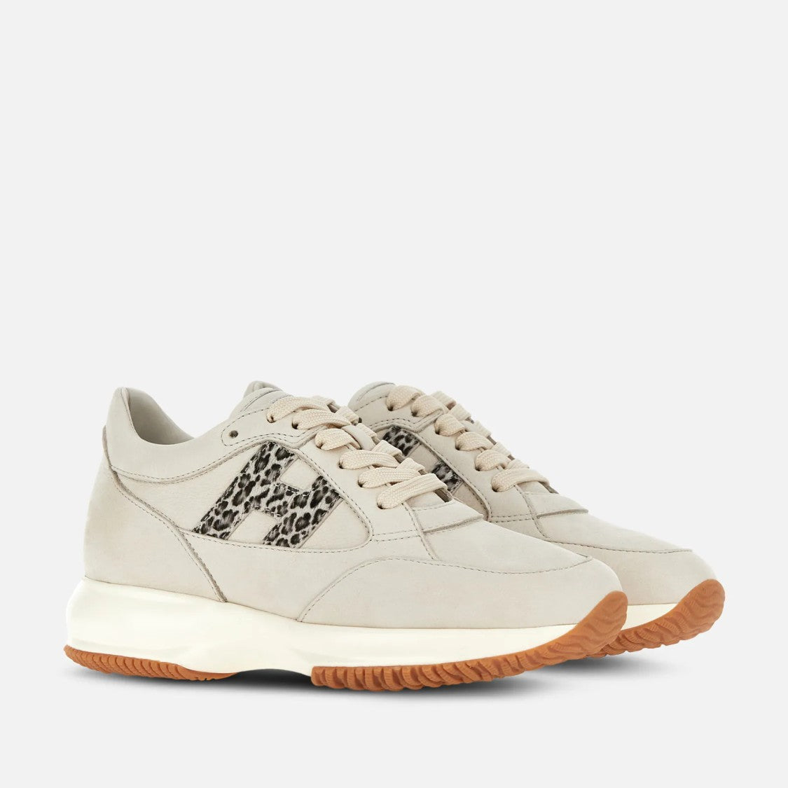 Hogan Light Beige Leopard Print Chunky Sneakers