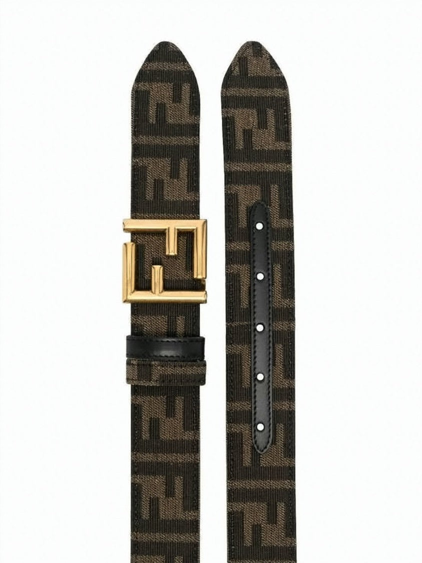 Fendi Monogram Pattern Belt With Double-F Logo Buckle