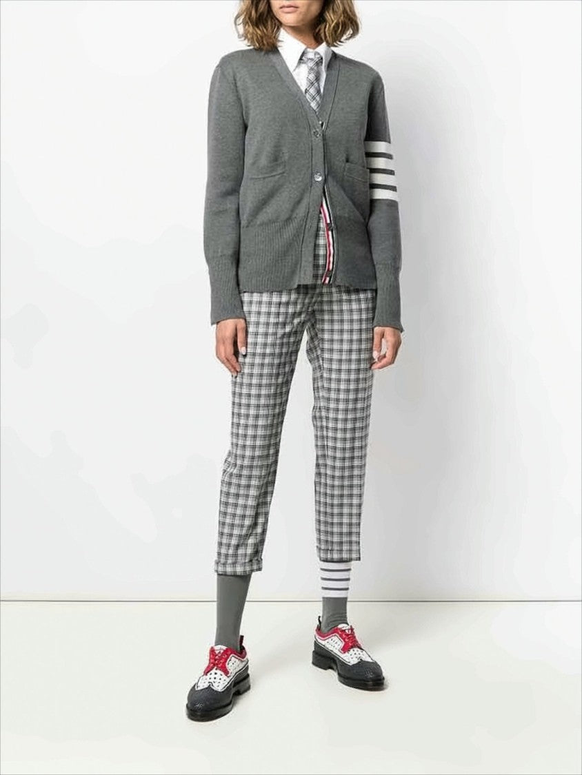 Thom Browne Classic V-Neck Grey Knitwear Cardigan With Striped Accents