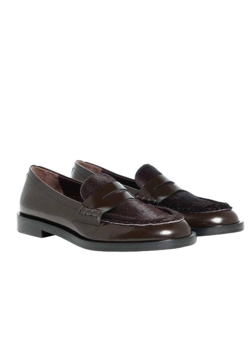 Roberto Festa Brown Leather Loafers With Pony Hair Panel