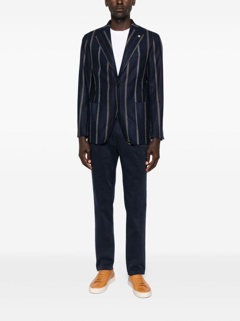 Manuel Ritz Pinstriped Tailored Navy Wool Blend Jacket