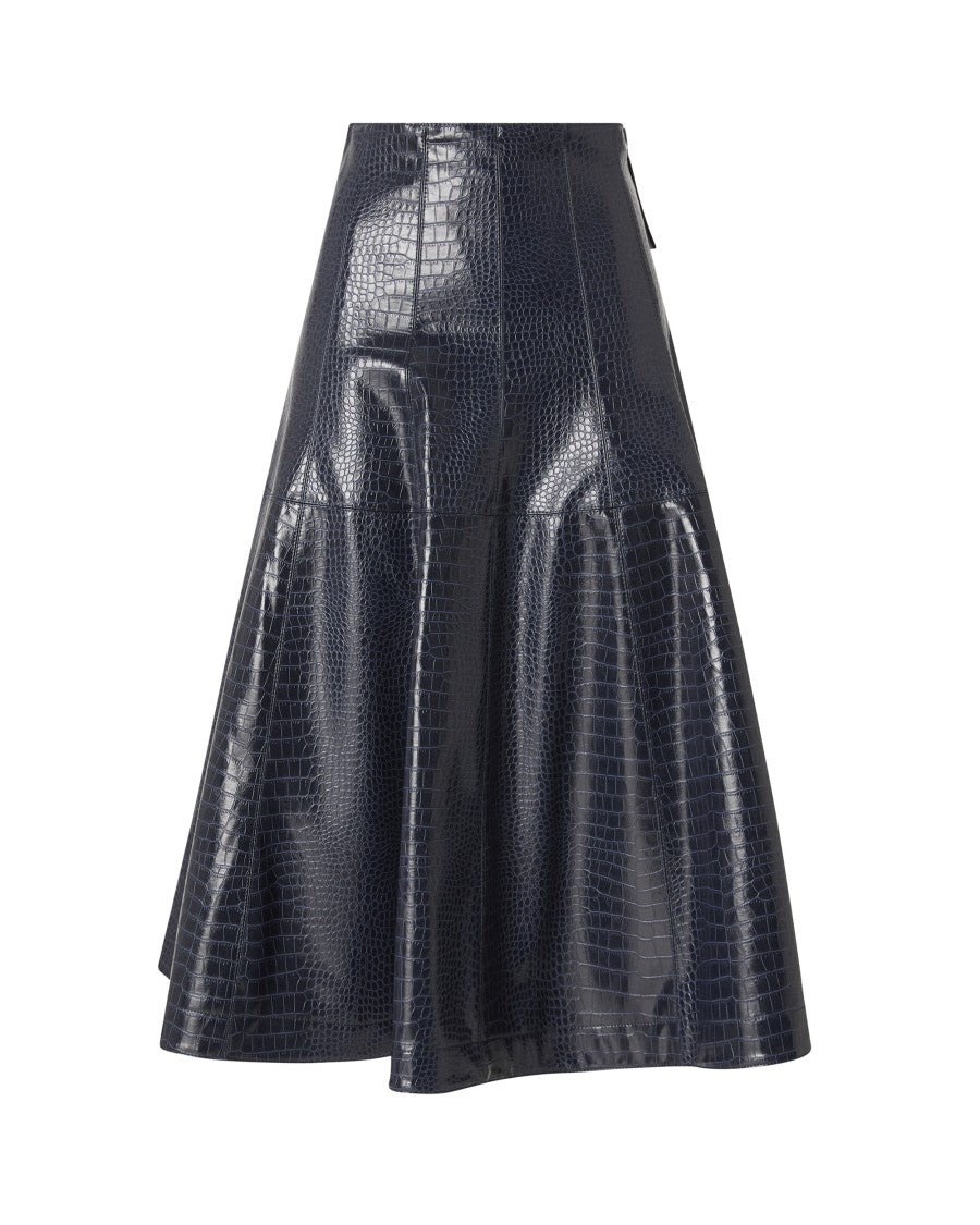 Pinko Blue Crocodile-Effect Midi Skirt