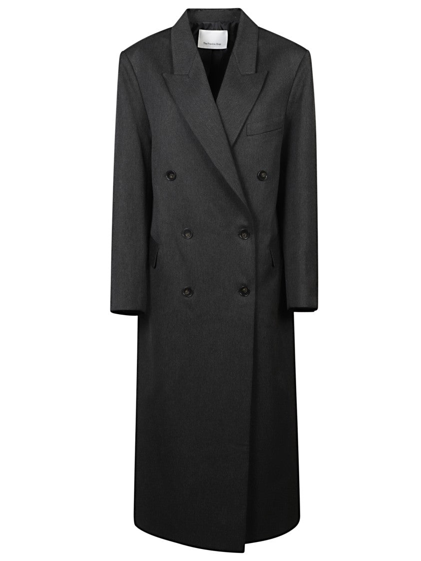 The Frankie Shop Longline Dark Grey Coat With Double-Breasted Design