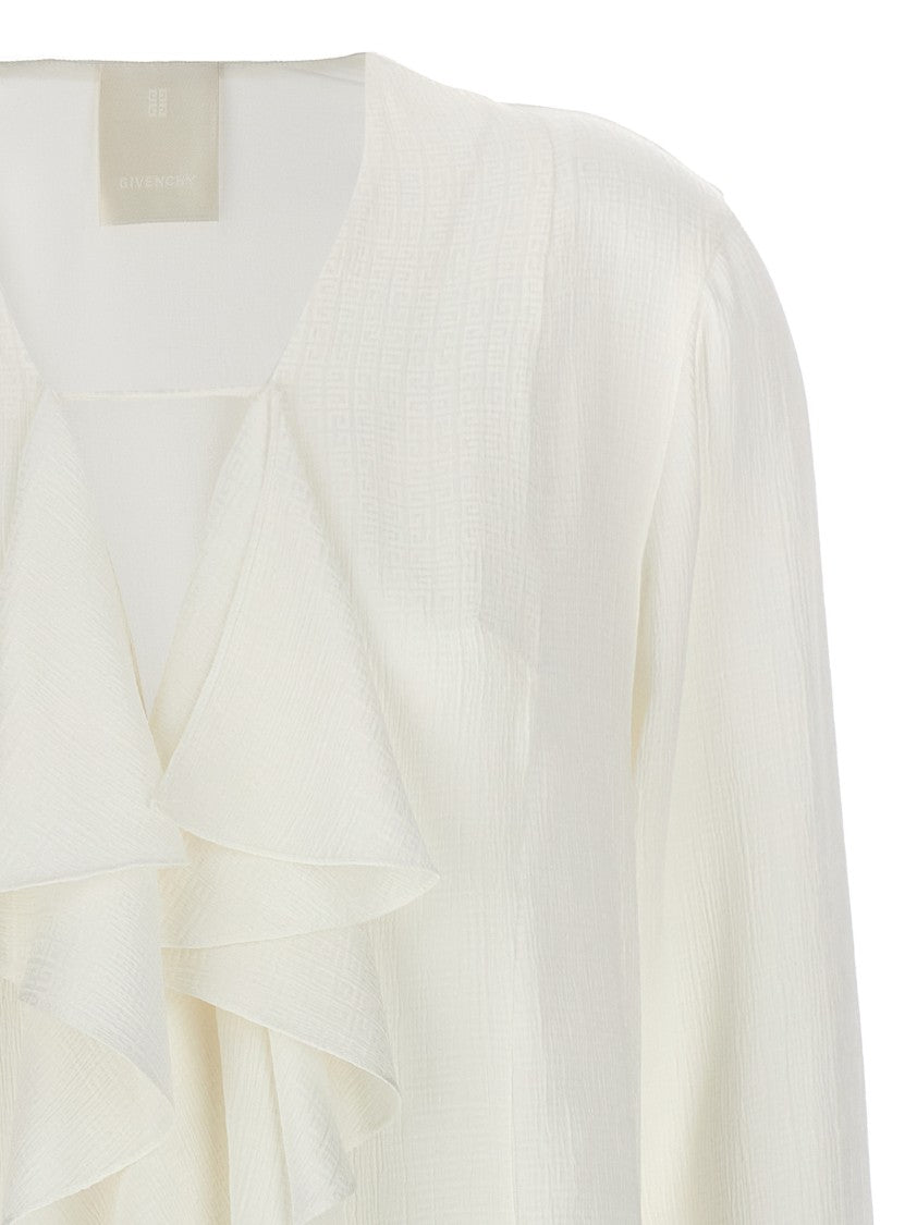 Givenchy Silk Shirt With '4G' Pattern And Ruffle Accents