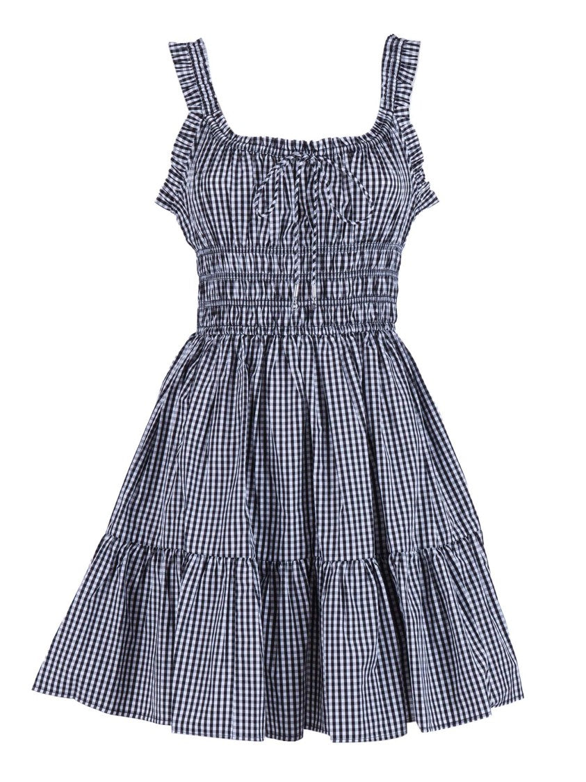 Michael Kors Black Gingham Ruffled Mini Dress