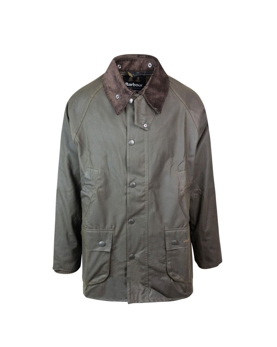 Barbour Classic Waxed Cotton Jacket With Two-Way Zip And Corduroy Details