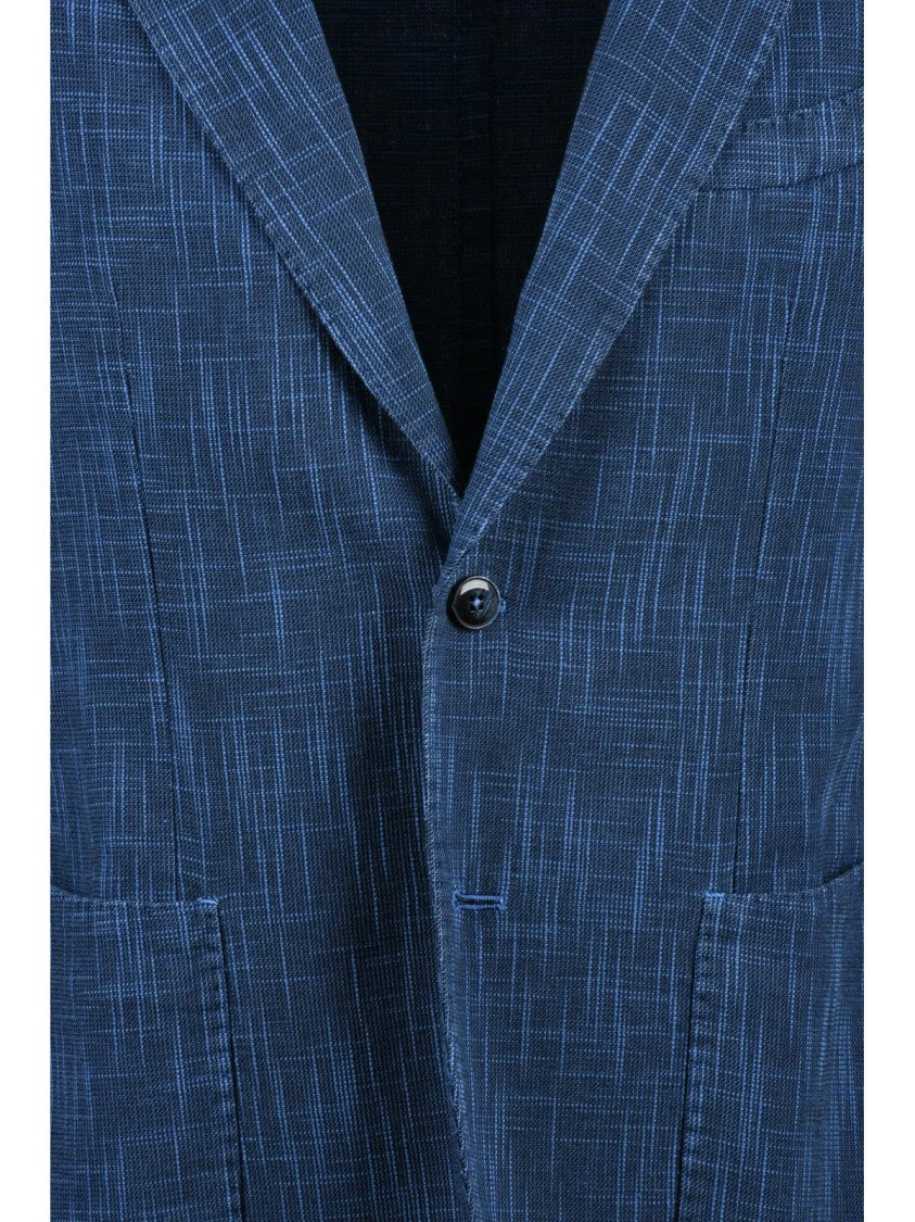 L.B.M. 1911 Blue Cotton Linen Silk Fitted Jacket
