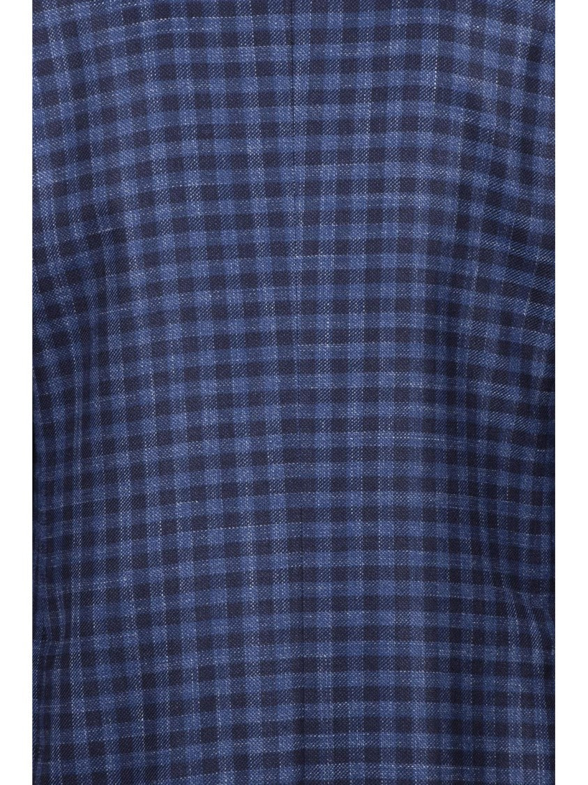 Kiton Blue Checkered Cashmere-Silk-Linen Blazer