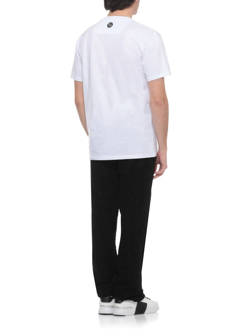 Philipp Plein White Skull Print Cotton T-Shirt