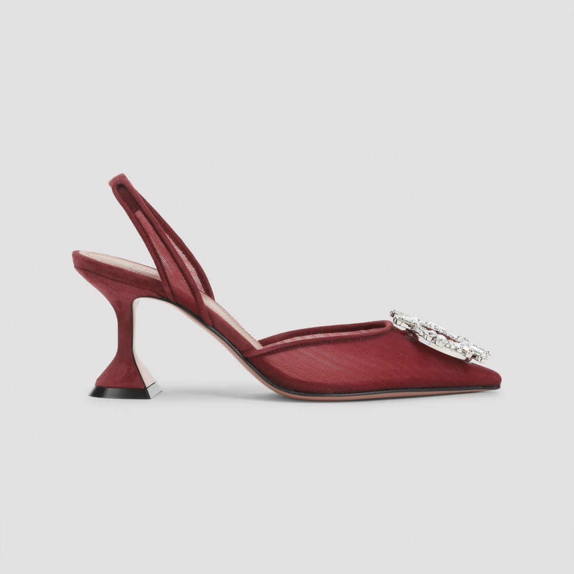 Amina Muaddi Pointed Toe Dark Red Mesh Pumps