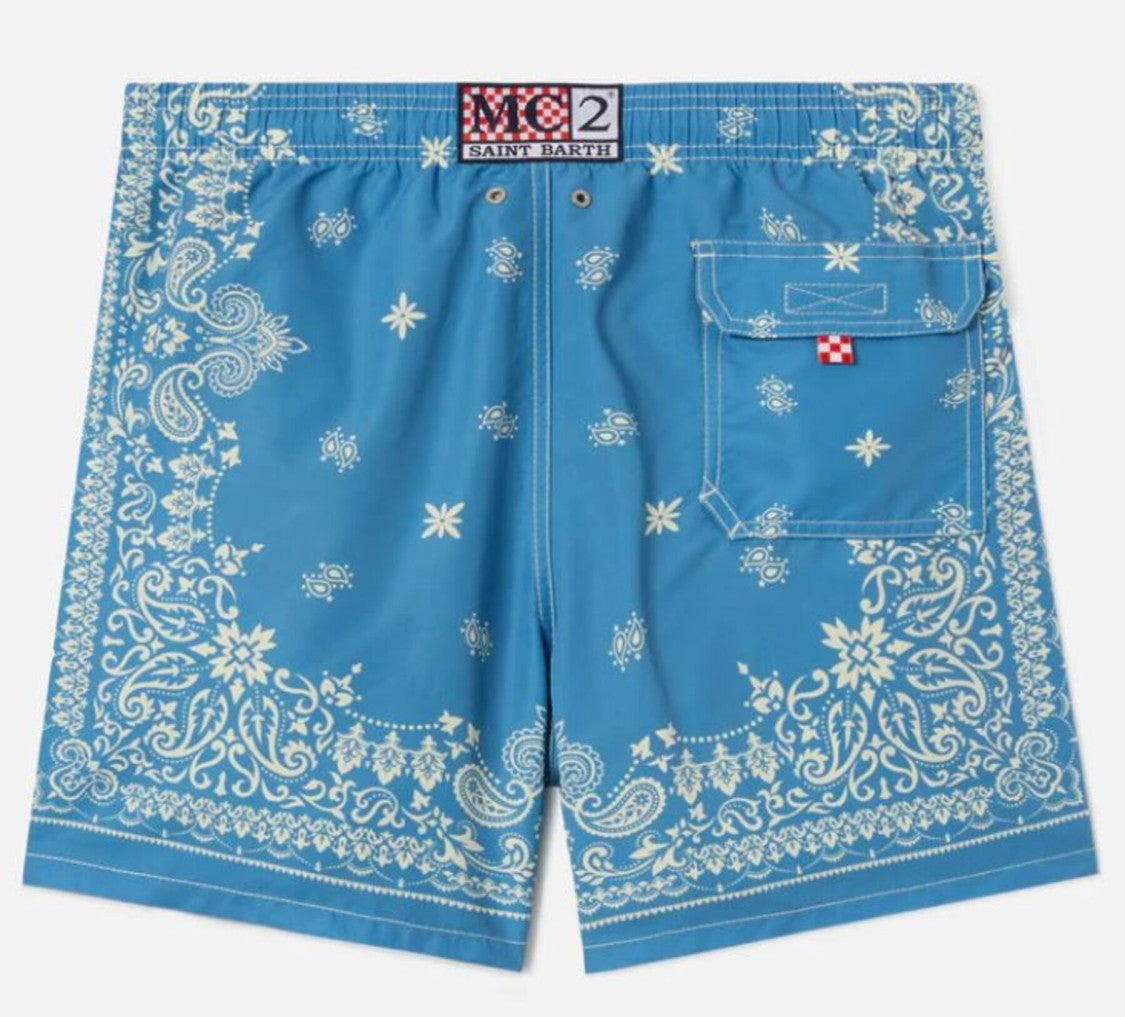 Mc2 Saint Barth Intricate Paisley Bandana Patterned Shorts With Elastic Waistband