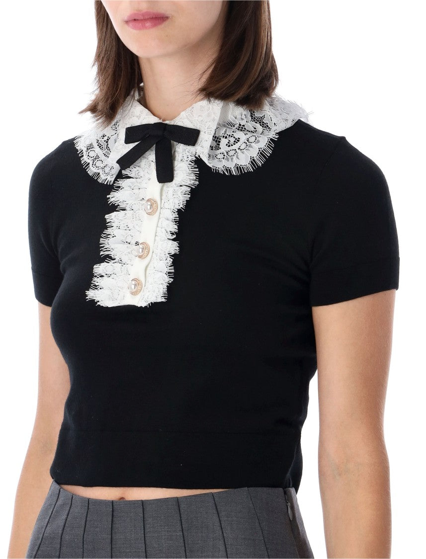 Self-Portrait Lace Detail Knit Top