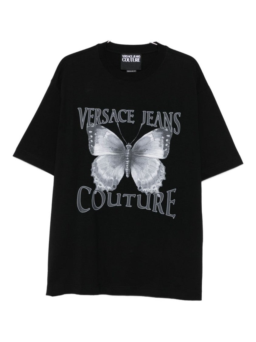 Versace Jeans Couture Black Graphic T-Shirt With Silver Butterfly Design